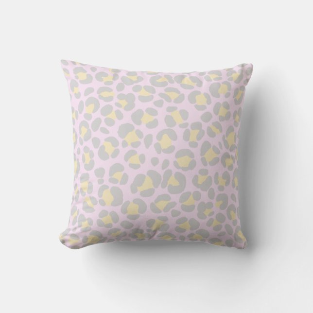 Leopard Pastel Grey Pink Yellow Cushion (Front)