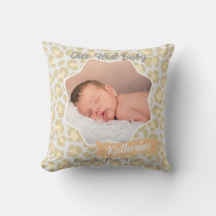 Leopard Pastel Grey Sage Yellow Baby Photo Cushion