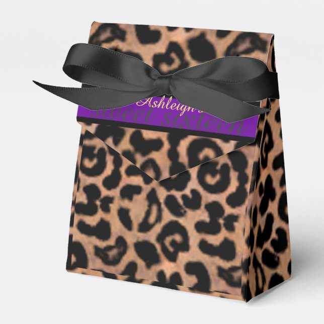 Leopard Patt Purple Stripe Sweet 16 Personalised Favour Box (Front Side)