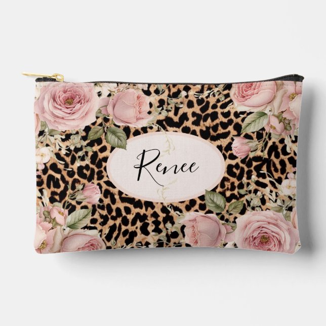 Leopard patter with light roses accessory pouch (Front)