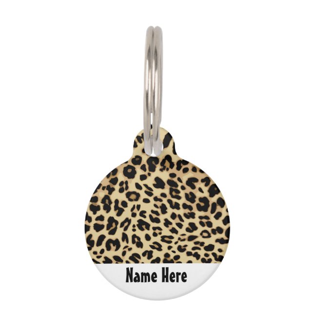 Leopard Pattern Animal Print Black/Gold Pet Tag (Front)
