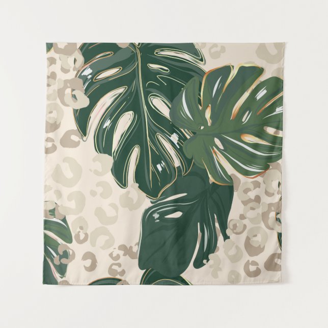 Leopard pattern, animal print seamless design gree tapestry (Front)