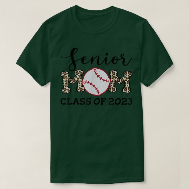 Leopard Pattern Baseball Senior Mum Class of 2023  T-Shirt (Design Front)
