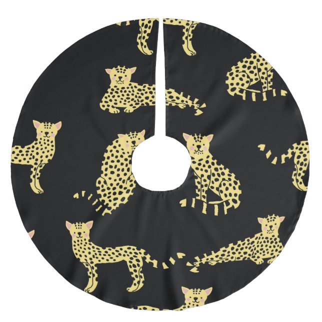 Leopard Pattern: Black Background Cheetah Brushed Polyester Tree Skirt (Front)