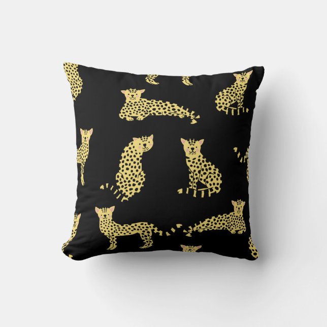 Leopard Pattern: Black Background Cheetah Cushion (Front)