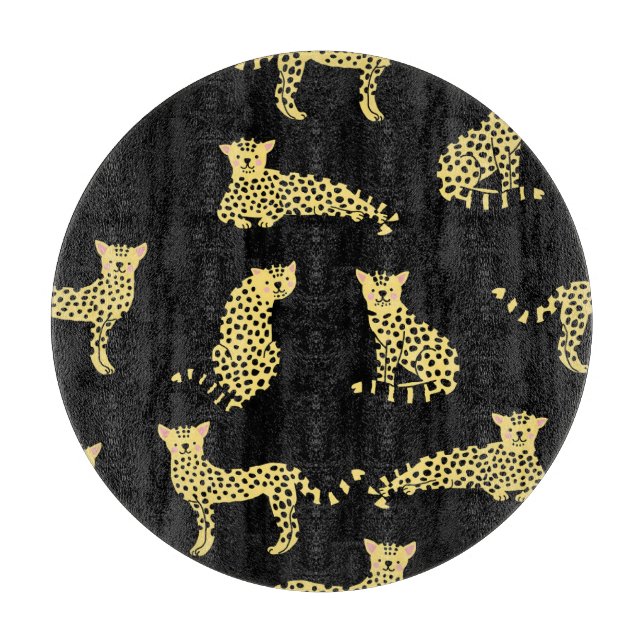 Leopard Pattern: Black Background Cheetah Cutting Board (Front)