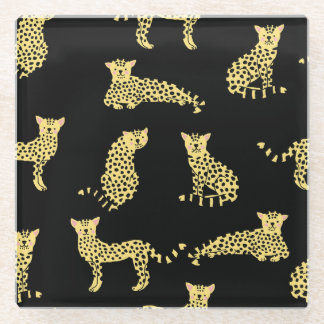 Leopard Pattern: Black Background Cheetah Glass Coaster