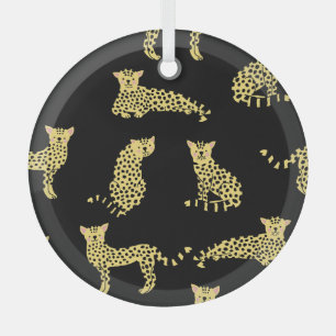 Leopard Pattern: Black Background Cheetah Glass Tree Decoration