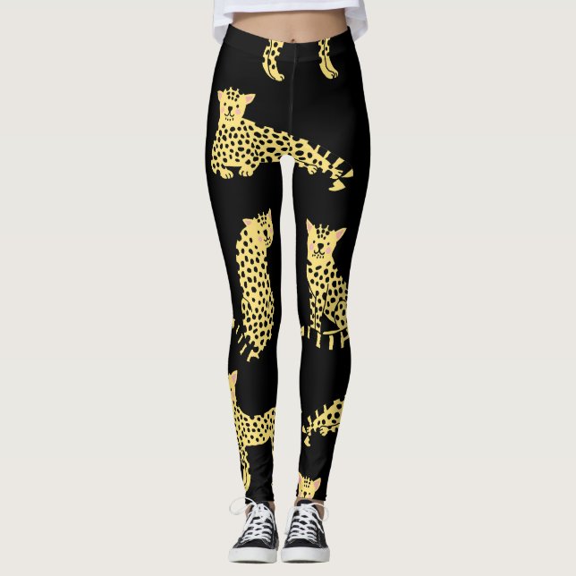 Leopard Pattern: Black Background Cheetah Leggings (Front)