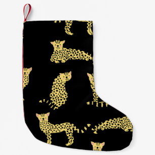 Leopard Pattern: Black Background Cheetah Small Christmas Stocking