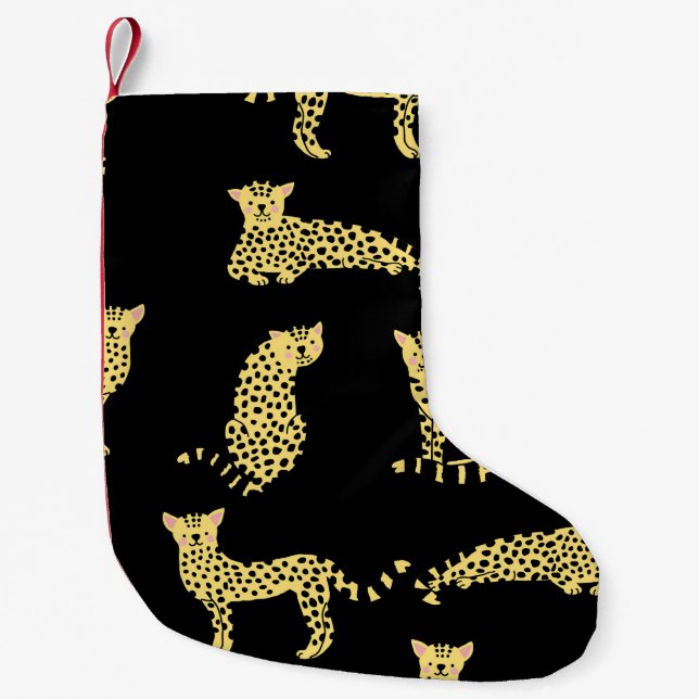 Leopard Pattern: Black Background Cheetah Small Christmas Stocking (Front)