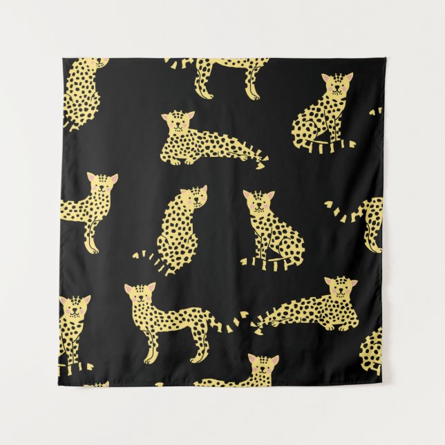 Leopard Pattern: Black Background Cheetah Tapestry (Front)