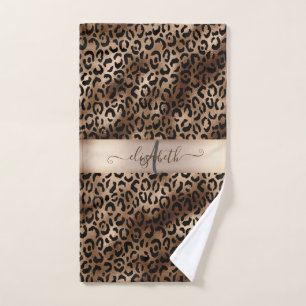 Leopard Pattern Black Bronze Monogram   Bath Towel Set