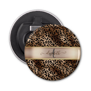 Leopard Pattern Black Bronze Monogram  Bottle Opener