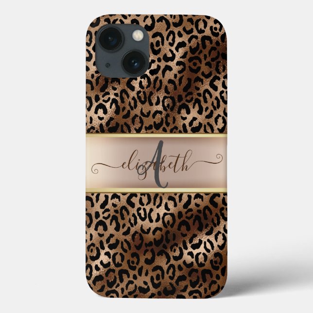Leopard Pattern Black Bronze Monogram    Case-Mate iPhone Case (Back)