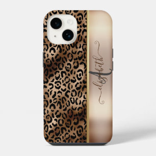 Leopard Pattern Black Bronze Monogram iPhone 14 Case