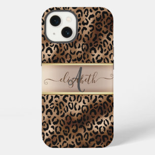 Leopard Pattern Black Bronze Monogram iPhone 13 Case