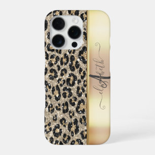 Leopard Pattern Black Bronze Monogram iPhone 16 Pro Case