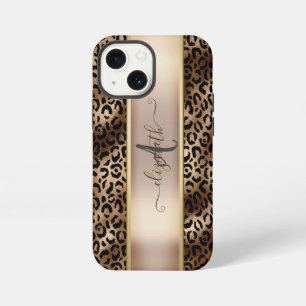 Leopard Pattern Black Bronze Monogram iPhone 13 Mini Case