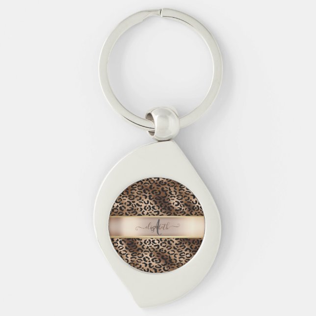 Leopard Pattern Black Bronze Monogram  Key Ring (Front)