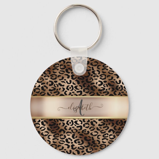Leopard Pattern Black Bronze Monogram   Key Ring (Front)