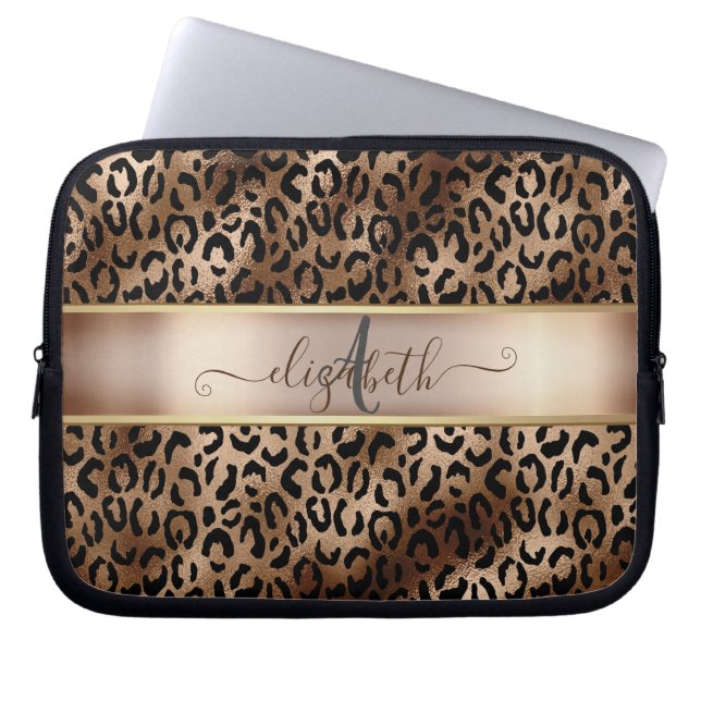 Leopard Pattern Black Bronze Monogram     Laptop Sleeve (Front)