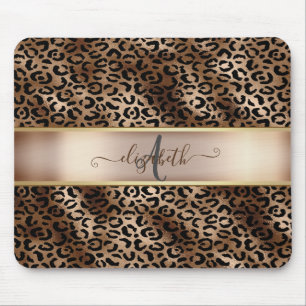 Leopard Pattern Black Bronze Monogram   Mouse Mat