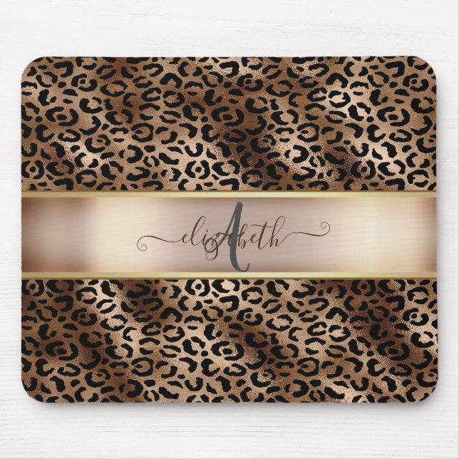 Leopard Pattern Black Bronze Monogram   Mouse Mat (Front)