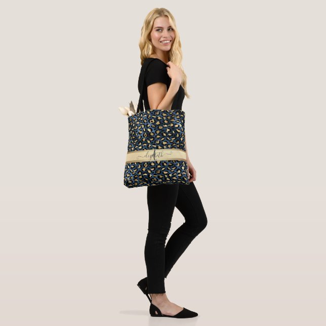 Leopard Pattern Black Bronze Monogram     Tote Bag (On Model)