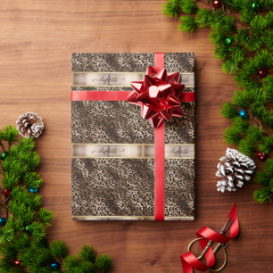 Leopard Pattern Black Bronze Monogram   Wrapping Paper