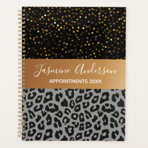 Leopard pattern black Gold Glitter 2024  Planner