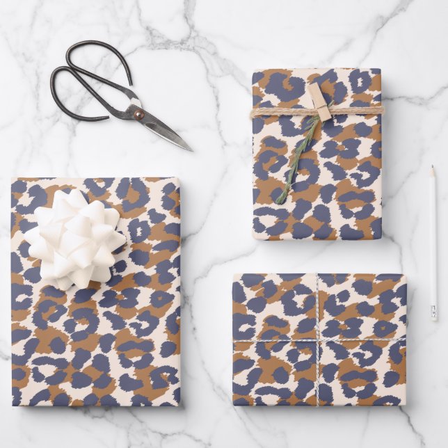 Leopard Pattern-Blue and Brown- Wrapping Paper Sheet (Front)