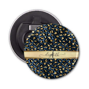 Leopard Pattern Blue Gold Monogram     Bottle Opener