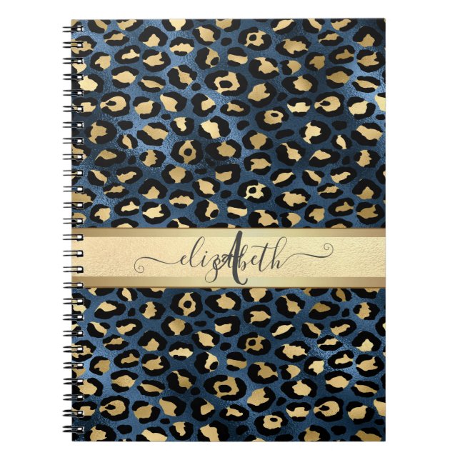 Leopard Pattern Blue Gold Monogram   Notebook (Front)