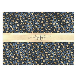Leopard Pattern Blue Gold Monogram  Tablecloth