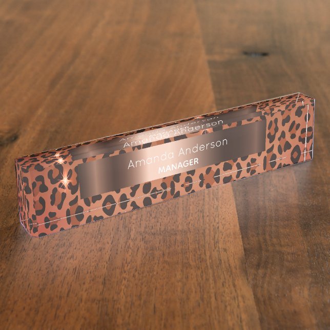 Leopard pattern brown black bronze metallic nameplate (Side)