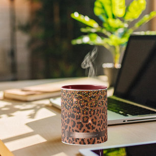 Leopard pattern brown black golden bronze mug