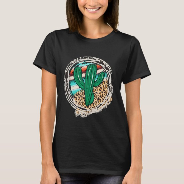 Leopard Pattern Cactus Serape Print Cowgirl Rodeo  T-Shirt (Front)