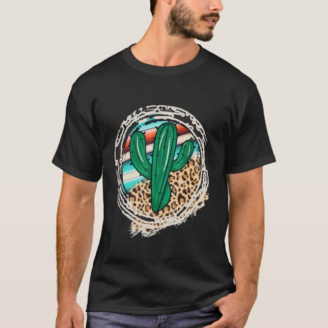 Leopard Pattern Cactus Serape Print Cowgirl Rodeo  T-Shirt (Front)