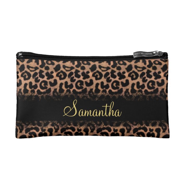 Leopard Pattern Custom Personalised Makeup Bag (Front)
