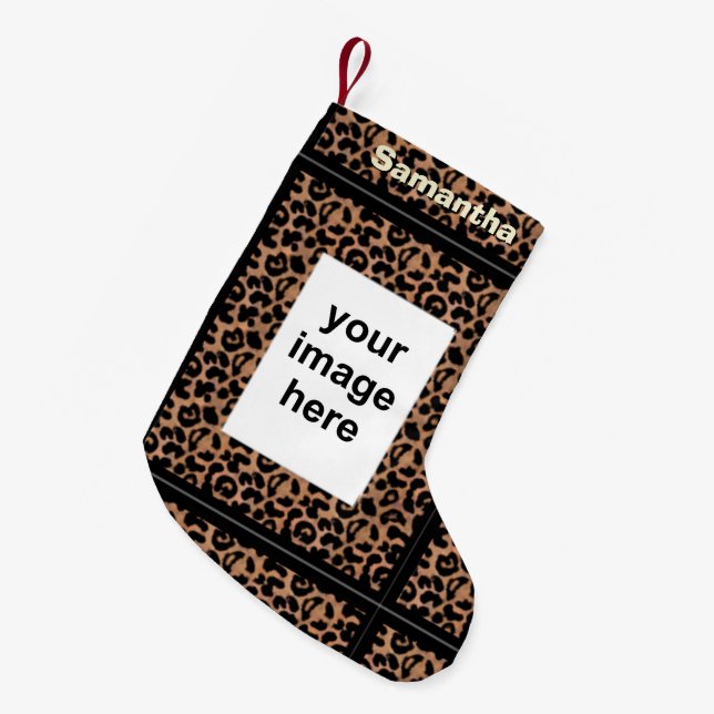 Leopard Pattern Custom Photo Personalised Small Christmas Stocking (Front (Hanging))