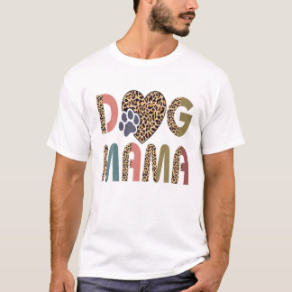 Leopard Pattern Dog's Footprint Dog Mama Women Dog T-Shirt