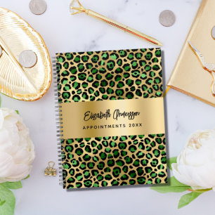 Leopard pattern emerald green gold 2025 planner