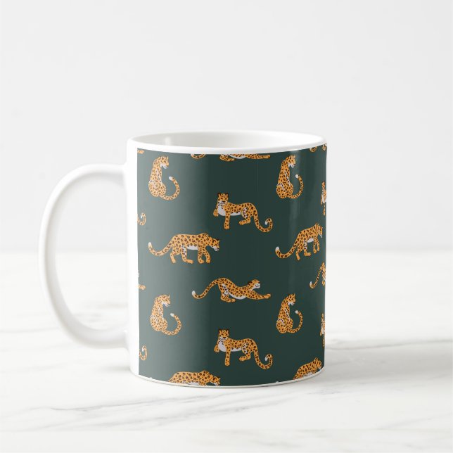 Leopard pattern flat colour seamless design illust coffee mug (Left)