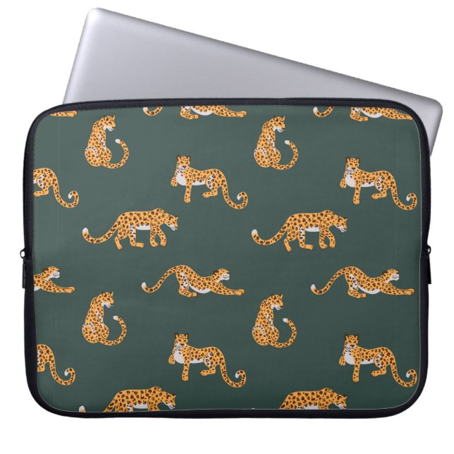 Leopard pattern flat colour seamless design illust laptop sleeve (Front)