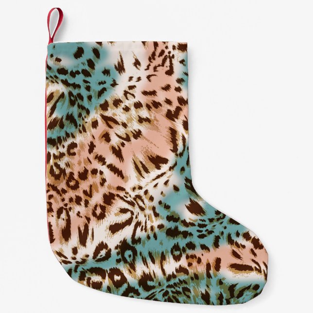 Leopard pattern illustration, animal print  small christmas stocking (Front)