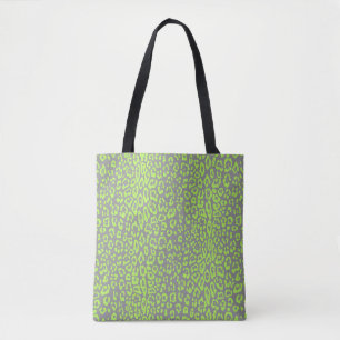 Leopard pattern in lime green and grey tote bag