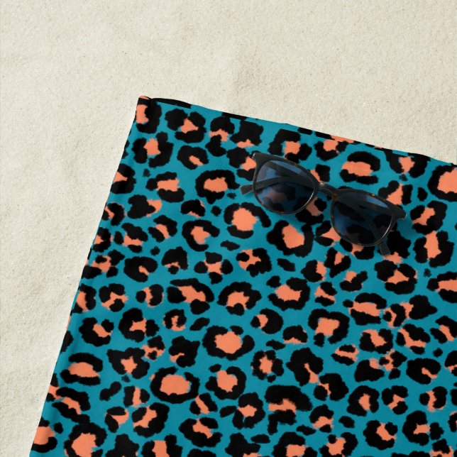 Leopard Pattern in Macaroon on Blue Raspberry Beach Towel (In Situ)