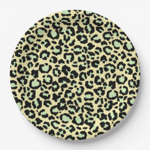 Leopard Pattern in Mint Green on Oatmeal Paper Plate
