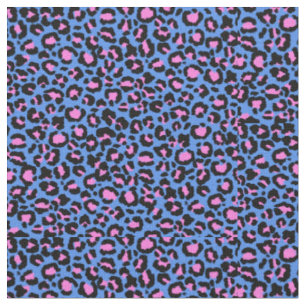 Leopard Pattern in Raspberry on Electric Blue Fabric